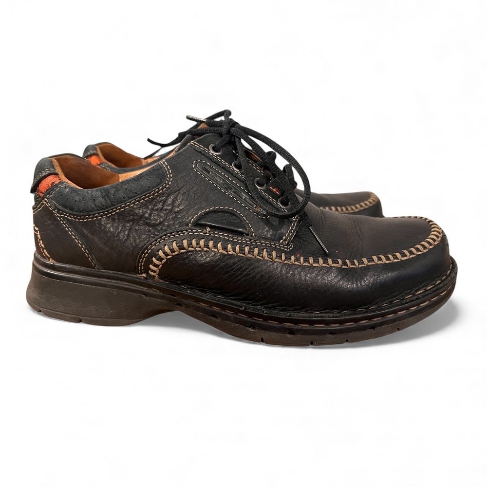 Clarks Unstructured Black‎ Leather Lace Up Comfort Casual Shoes Mens 8.5W Preppy